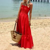Women's A-line Skirt Tropical Strapless Backless Sleeveless Solid Color Maxi Long Dress Travel Beach main image 4