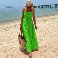 Women's A-line Skirt Tropical Strapless Backless Sleeveless Solid Color Maxi Long Dress Travel Beach main image 2