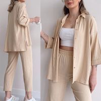 Women's Casual Elegant Solid Color Polyester Button Pants Sets main image 5