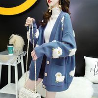 Women's Cardigan Long Sleeve Sweaters & Cardigans Embroidery Casual Sheep main image 2