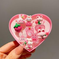 Cartoon Style Rabbit Heart Shape Plastic Resin Girl's Rings sku image 1