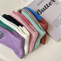 Women's Japanese Style Letter Color Block Cotton Crew Socks A Pair main image 2