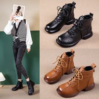 Women's Basic Vintage Style Solid Color Round Toe Martin Boots main image 1