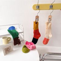 Women's Casual Color Block Cotton Crew Socks A Pair main image 2
