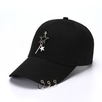 Unisex Hip-hop Streetwear Star Smiley Face Solid Color Metal Curved Eaves Baseball Cap sku image 4