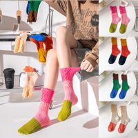 Women's Casual Color Block Cotton Crew Socks A Pair main image 1