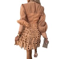 Women's Tiered Skirt Fashion V Neck Zipper Patchwork Long Sleeve Solid Color Knee-length Daily main image 2