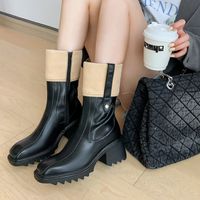 Women's Vintage Style Solid Color Square Toe Classic Boots main image 3