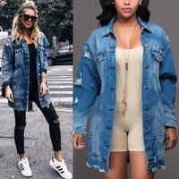 Women's Fashion Solid Color Ripped Single Breasted Coat Denim Jacket main image 1