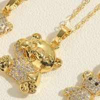 Vintage Style Simple Style Little Bear Stainless Steel Copper 14k Gold Plated Zircon Pendant Necklace In Bulk sku image 4