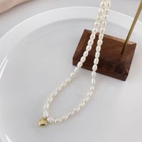 1 Piece Retro Heart Shape Freshwater Pearl Beaded Necklace sku image 4