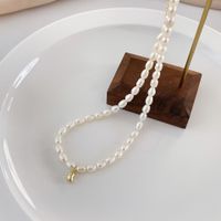 1 Piece Retro Heart Shape Freshwater Pearl Beaded Necklace sku image 2