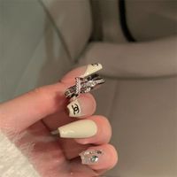 Lady Letter Copper Plating Inlay Artificial Diamond Open Rings main image 5