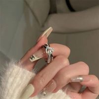 Lady Letter Copper Plating Inlay Artificial Diamond Open Rings sku image 2