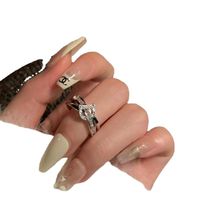 Lady Letter Copper Plating Inlay Artificial Diamond Open Rings main image 2