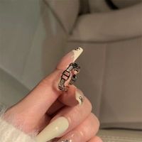 Lady Letter Copper Plating Inlay Artificial Diamond Open Rings sku image 1