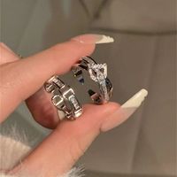 Lady Letter Copper Plating Inlay Artificial Diamond Open Rings main image 4