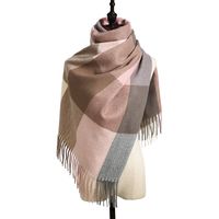 Women's Retro Color Block Imitation Cashmere Tassel Scarf sku image 2