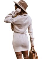 Women's Sweater Dress Fashion Turtleneck Long Sleeve Solid Color Above Knee Street main image 2