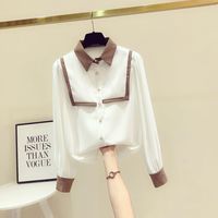 Women's Blouse Long Sleeve Blouses Button Casual Color Block sku image 1