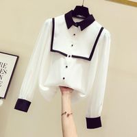 Women's Blouse Long Sleeve Blouses Button Casual Color Block sku image 11