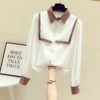 Women's Blouse Long Sleeve Blouses Button Casual Color Block main image 1