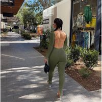 Women's Daily Street Sexy Solid Color Full Length Slit Backless Jumpsuits main image 3