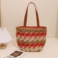 Women's Medium Polyester Color Block Vintage Style Classic Style Square Zipper Straw Bag sku image 1