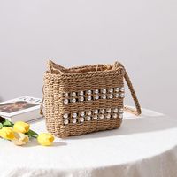 Women's Medium Straw Solid Color Vintage Style Classic Style Square String Shoulder Bag main image 3
