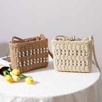 Women's Medium Straw Solid Color Vintage Style Classic Style Square String Shoulder Bag main image 5