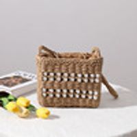 Women's Medium Straw Solid Color Vintage Style Classic Style Square String Shoulder Bag sku image 1