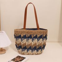 Women's Medium Polyester Color Block Vintage Style Classic Style Square Zipper Straw Bag sku image 4