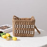 Women's Medium Straw Solid Color Vintage Style Classic Style Square String Shoulder Bag main image 6