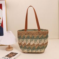 Women's Medium Polyester Color Block Vintage Style Classic Style Square Zipper Straw Bag sku image 2