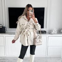 Women's Casual British Style Solid Color Single Breasted Coat Woolen Coat main image 4