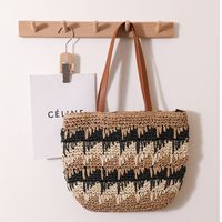 Women's Medium Polyester Color Block Vintage Style Classic Style Square Zipper Straw Bag sku image 3