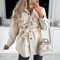 Women's Casual British Style Solid Color Single Breasted Coat Woolen Coat main image 3