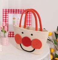 Women's Medium Straw Cartoon Smiley Face Cute Square Open Straw Bag main image 3