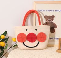 Women's Medium Straw Cartoon Smiley Face Cute Square Open Straw Bag main image 4