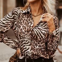 Women's Blouse Long Sleeve Blouses Elegant British Style Abstract Leopard main image 3