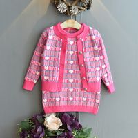 Cute Letter Heart Shape Woolen Girls Clothing Sets sku image 1