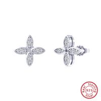 1 Pair Sweet Simple Style Four Leaf Clover Flower Polishing Plating Inlay Sterling Silver Zircon 14k Gold Plated White Gold Plated Silver Plated Ear Studs main image 1