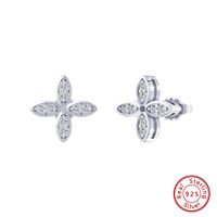 1 Pair Sweet Simple Style Four Leaf Clover Flower Polishing Plating Inlay Sterling Silver Zircon 14k Gold Plated White Gold Plated Silver Plated Ear Studs main image 6