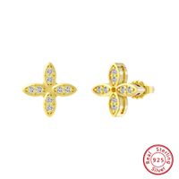 1 Pair Sweet Simple Style Four Leaf Clover Flower Polishing Plating Inlay Sterling Silver Zircon 14k Gold Plated White Gold Plated Silver Plated Ear Studs main image 5