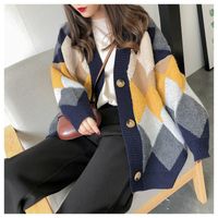 Women's Cardigan Long Sleeve Sweaters & Cardigans Button Casual Argyle main image 5