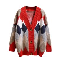 Women's Cardigan Long Sleeve Sweaters & Cardigans Button Casual Argyle main image 3