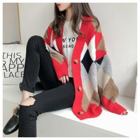 Women's Cardigan Long Sleeve Sweaters & Cardigans Button Casual Argyle main image 4