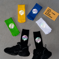 Unisex Sports Letter Basketball Cotton Reflective Strip Crew Socks A Pair main image 2