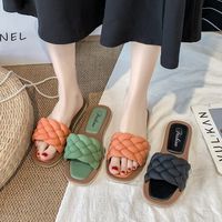 Slippers Flat Bottom Square Head Fake Woven Sandals New Women's Shoes main image 4