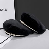 Women's Retro Solid Color Pearl Eaveless Beret Hat main image 5
